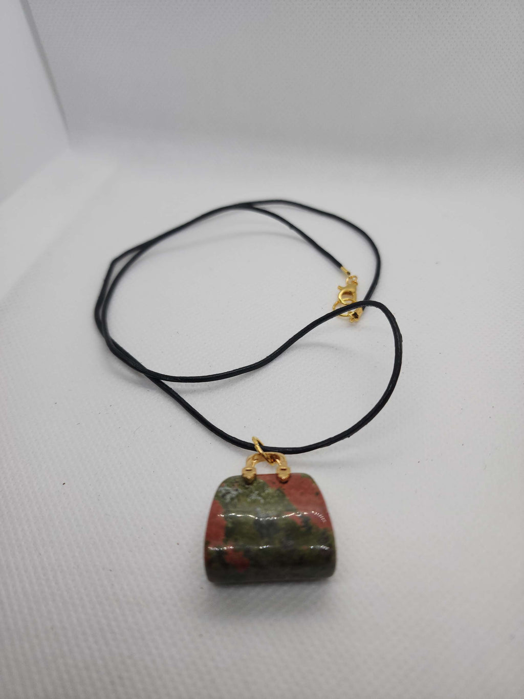 Natural  stone necklace bag shaped on leather rope image 1