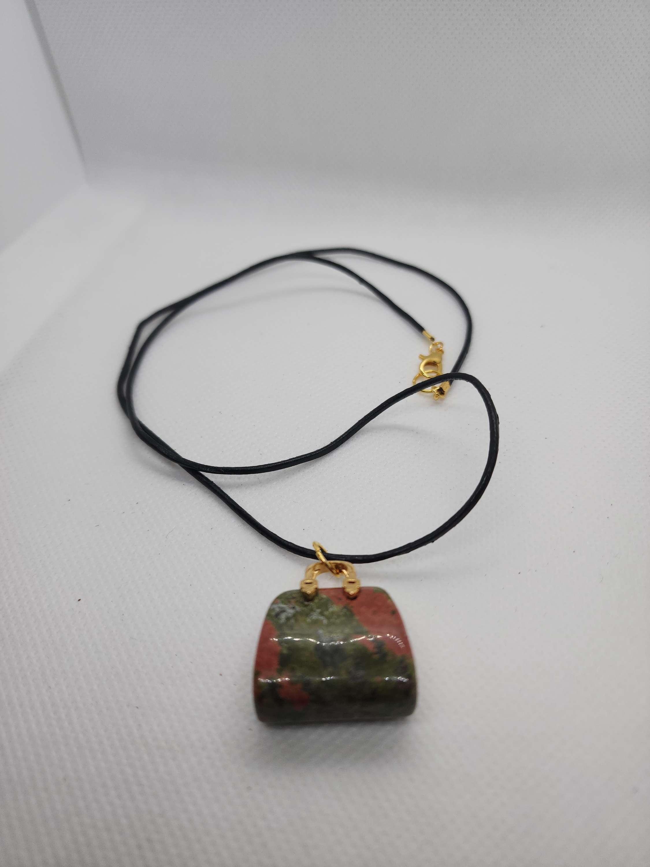 Natural  stone necklace bag shaped on leather rope image 1