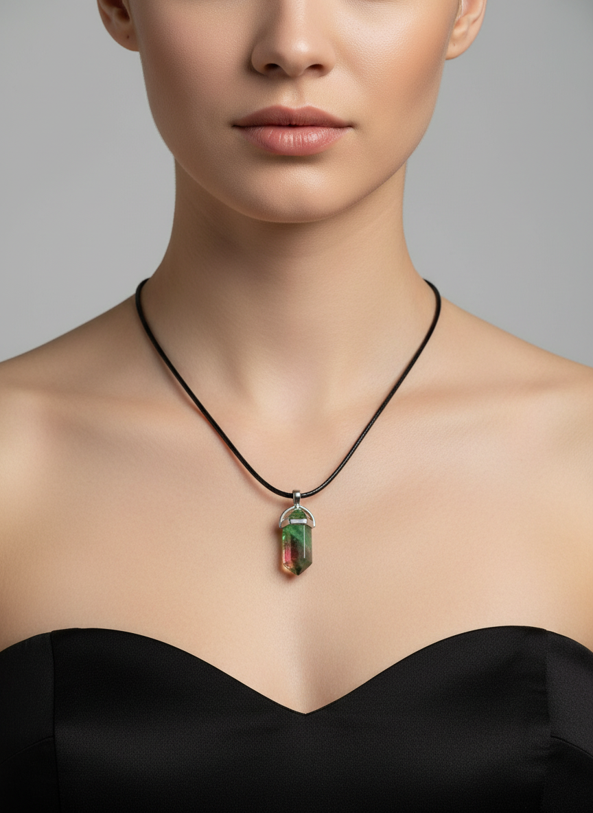 Hexagonal Qartz necklace on rope handmade on of the kind BR-J-025 - DCM