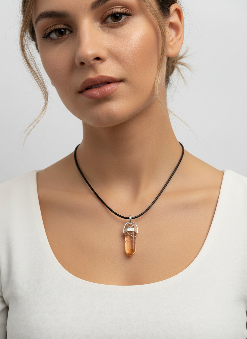 Hexagonal Qartz necklace on rope handmade on of the kind BR-J-030 - DCM