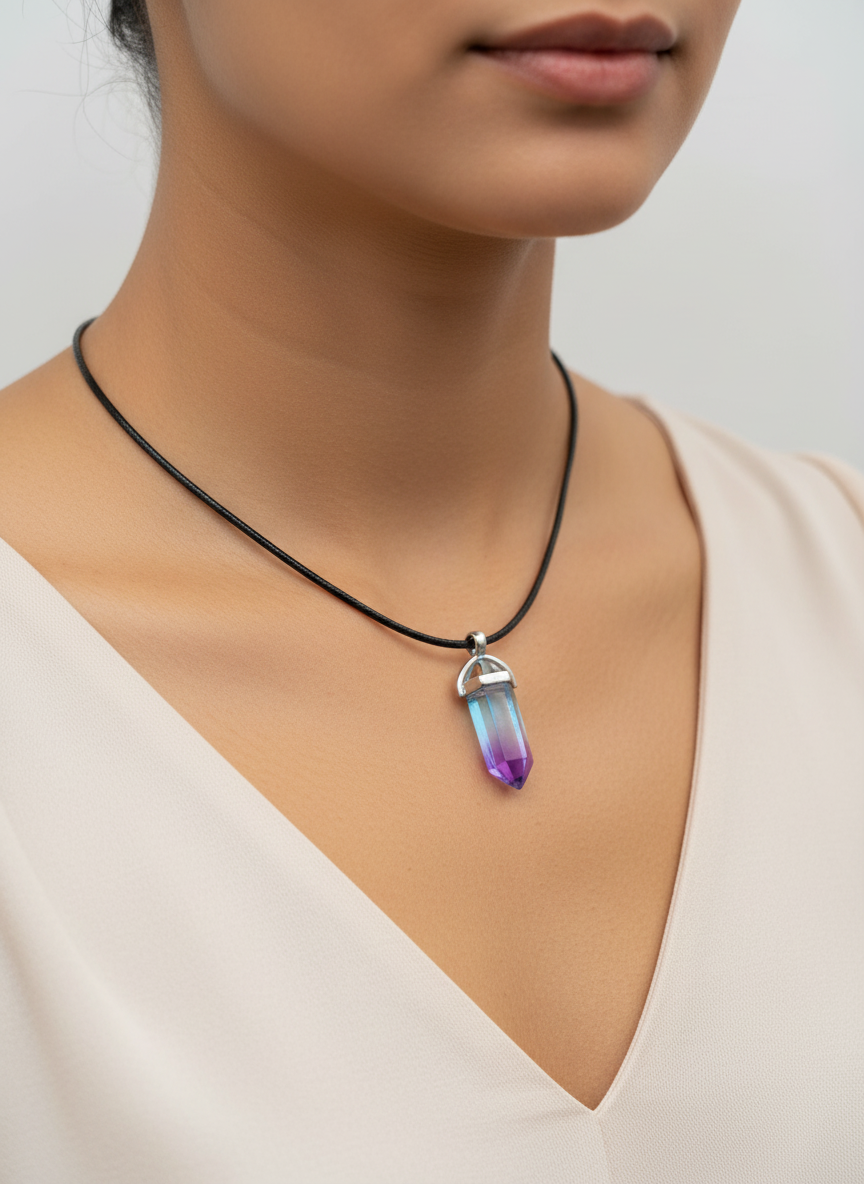 Hexagonal Qartz necklace on rope handmade on of the kind BR-J-028 - DCM