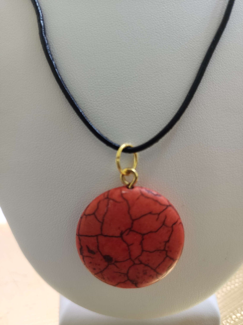 Natural  stone necklace on black leather rope  image 1