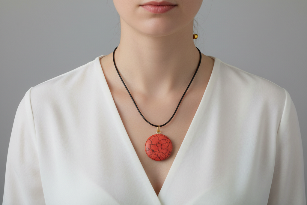 Natural  stone necklace on black leather rope BR-J-021 - DCM