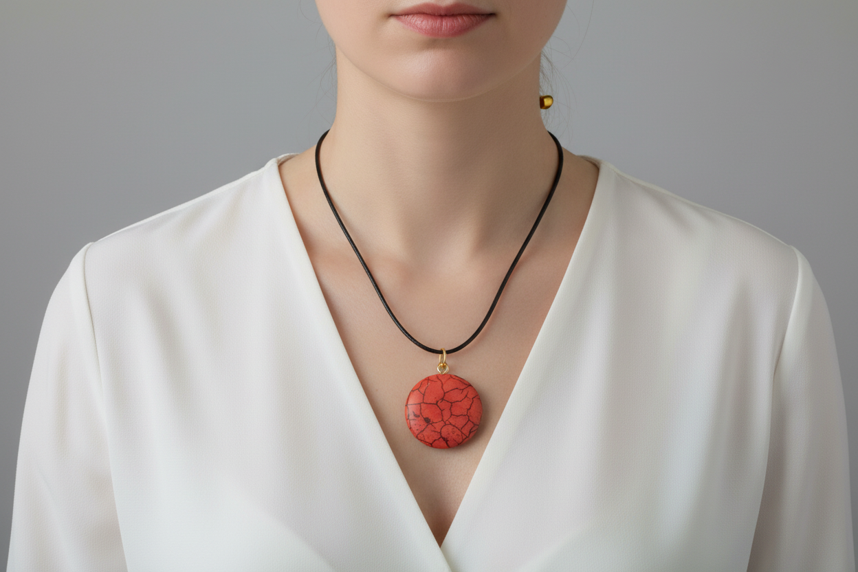 Natural  stone necklace on black leather rope BR-J-021 - DCM