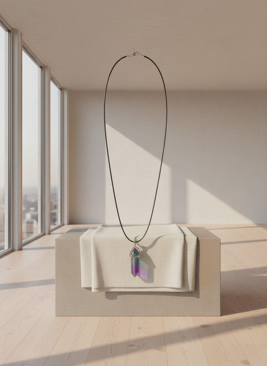 Hexagonal Qartz necklace on rope handmade on of the kind image 0