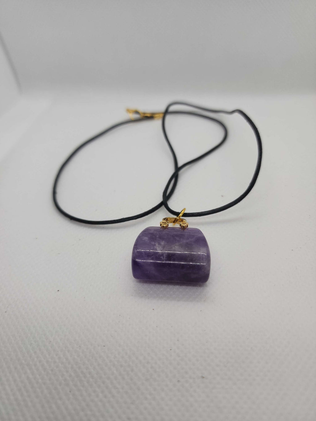 Natural  stone necklace bag shaped on leather rope image 2