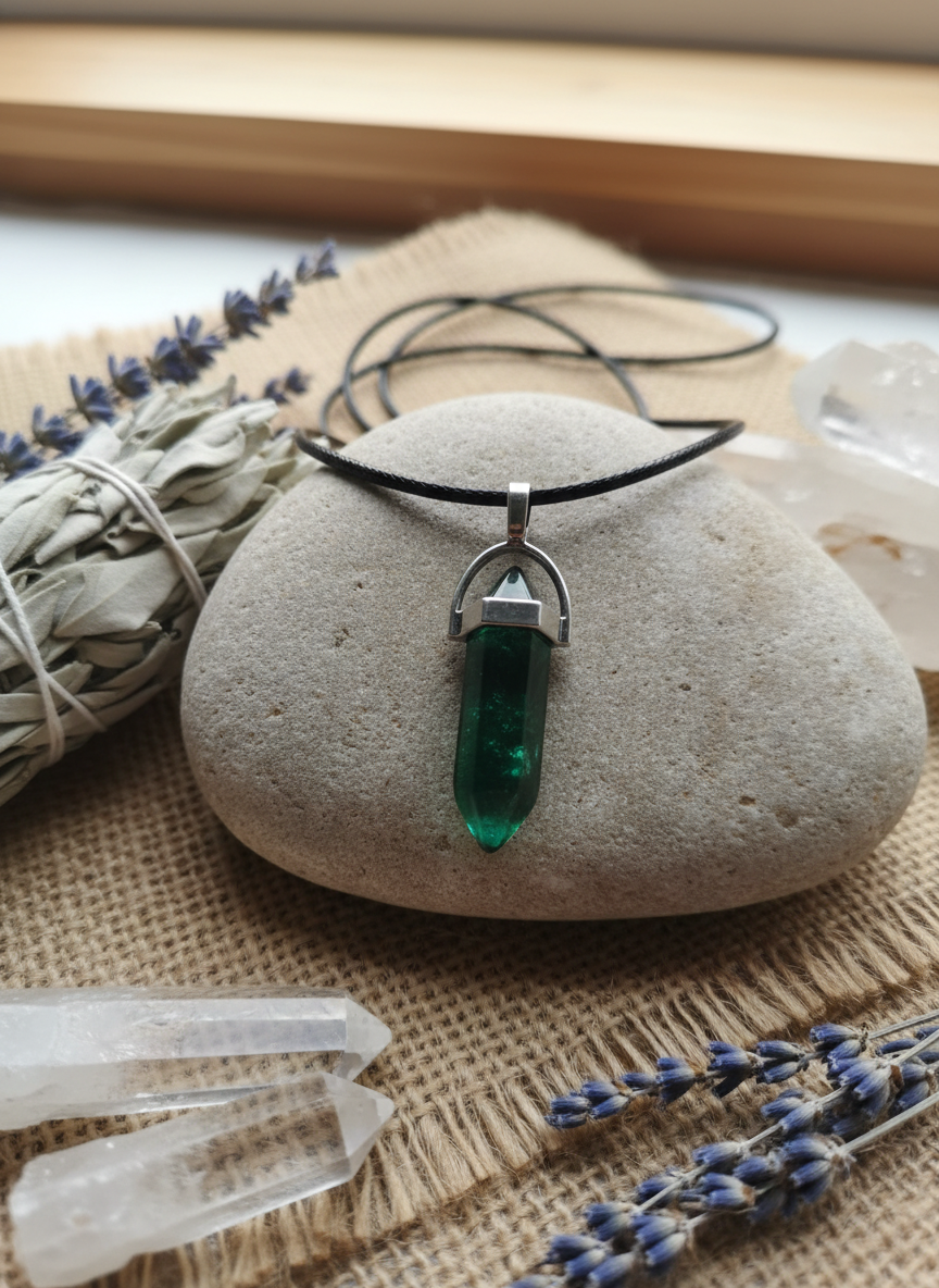 Hexagonal Qartz necklace on rope handmade on of the kind BR-J-029 - DCM